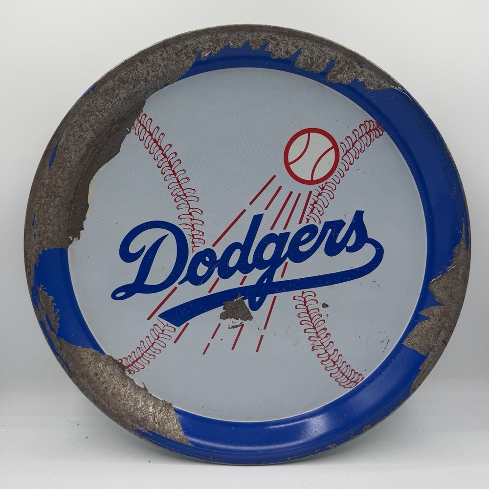 Vintage Los Angeles Dodgers Metal Serving Tray 14"‎ Round 1970s MLB Baseball